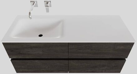 Boss & Wessing Badkamermeubel Solid Surface BWS Oslo 120x46 cm Links Wood Dark Brown 4 Laden (0 kraangaten) Houtlook