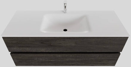 Boss & Wessing Badkamermeubel Solid Surface BWS Oslo 120x46 cm Midden Wood Dark Brown (met 1 kraangat) Houtlook