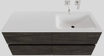 Boss & Wessing Badkamermeubel Solid Surface BWS Oslo 120x46 cm Rechts Wood Dark Brown 4 Laden (0 kraangaten) Houtlook