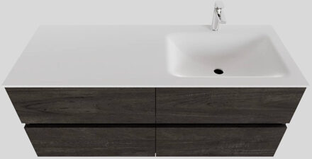 Boss & Wessing Badkamermeubel Solid Surface BWS Oslo 120x46 cm Rechts Wood Dark Brown 4 Laden (met 1 kraangat) Houtlook