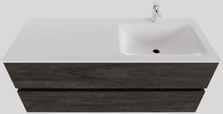 Boss & Wessing Badkamermeubel Solid Surface BWS Oslo 120x46 cm Rechts Wood Dark Brown (met 1 kraangat) Houtlook