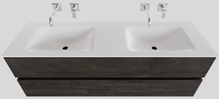 Boss & Wessing Badkamermeubel Solid Surface BWS Oslo 150x46 cm Dubbel Wood Dark Brown (0 kraangaten) Houtlook