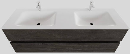Boss & Wessing Badkamermeubel Solid Surface BWS Oslo 150x46 cm Dubbel Wood Dark Brown (2 kraangaten) Houtlook