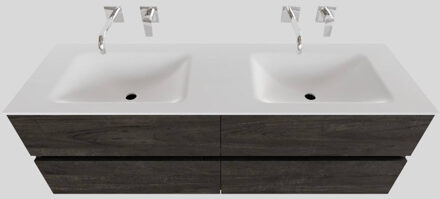 Boss & Wessing Badkamermeubel Solid Surface BWS Oslo 150x46 cm Dubbel Wood Dark Brown 4 Laden (0 kraangaten) Houtlook