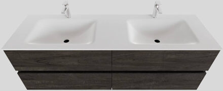 Boss & Wessing Badkamermeubel Solid Surface BWS Oslo 150x46 cm Dubbel Wood Dark Brown 4 Laden (2 kraangaten) Houtlook