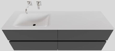 Boss & Wessing Badkamermeubel Solid Surface BWS Oslo 150x46 cm Links Mat Antraciet 4 Laden (0 kraangaten)