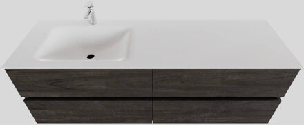 Boss & Wessing Badkamermeubel Solid Surface BWS Oslo 150x46 cm Links Wood Dark Brown 4 Laden (met 1 kraangat) Houtlook