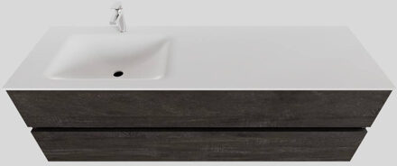 Boss & Wessing Badkamermeubel Solid Surface BWS Oslo 150x46 cm Links Wood Dark Brown (met 1 kraangat) Houtlook