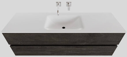 Boss & Wessing Badkamermeubel Solid Surface BWS Oslo 150x46 cm Midden Wood Dark Brown (0 kraangaten) Houtlook