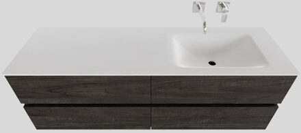 Boss & Wessing Badkamermeubel Solid Surface BWS Oslo 150x46 cm Rechts Wood Dark Brown 4 Laden (0 kraangaten) Houtlook