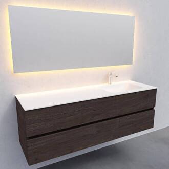 Boss & Wessing Badkamermeubel Solid Surface BWS Oslo 150x46 cm Rechts Wood Dark Brown (met 1 kraangat) Houtlook