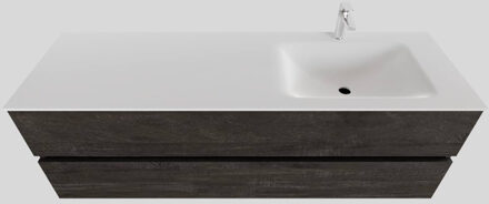 Boss & Wessing Badkamermeubel Solid Surface BWS Oslo 150x46 cm Rechts Wood Dark Brown (met 1 kraangat) Houtlook