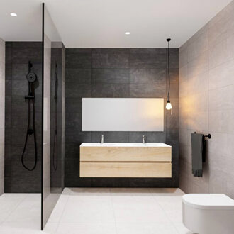 Boss & Wessing Badkamermeubel Solid Surface BWS Oslo 150x46 cm Rechts Wood Washed Oak (0 kraangaten) Houtlook