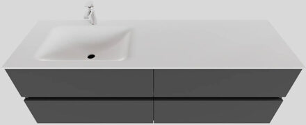 Boss & Wessing Badkamermeubel Solid Surface BWS Oslo 200x46 cm Mat Antraciet Wasbak Links (1 kraangat, 4 lades)