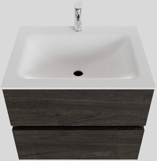 Boss & Wessing Badkamermeubel Solid Surface BWS Oslo 60x46 cm Wood Dark Brown (met 1 kraangat) Houtlook