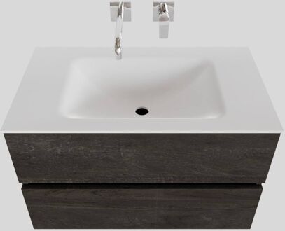 Boss & Wessing Badkamermeubel Solid Surface BWS Oslo 80x46 cm Wood Dark Brown (0 kraangaten) Houtlook