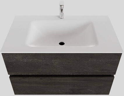 Boss & Wessing Badkamermeubel Solid Surface BWS Oslo 80x46 cm Wood Dark Brown (met 1 kraangat) Houtlook