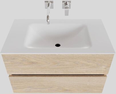 Boss & Wessing Badkamermeubel Solid Surface BWS Oslo 80x46 cm Wood Washed Oak (0 kraangaten) Houtlook