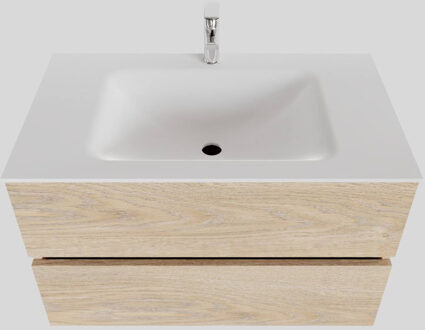 Boss & Wessing Badkamermeubel Solid Surface BWS Oslo 80x46 cm Wood Washed Oak (1 kraangat) Houtlook