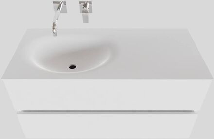 Boss & Wessing Badkamermeubel Solid Surface BWS Stockholm 100x46 cm Links Mat Wit (zonder kraangat)