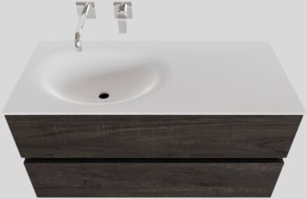 Boss & Wessing Badkamermeubel Solid Surface BWS Stockholm 100x46 cm Links Wood Dark Brown (0 kraangaten) Houtlook