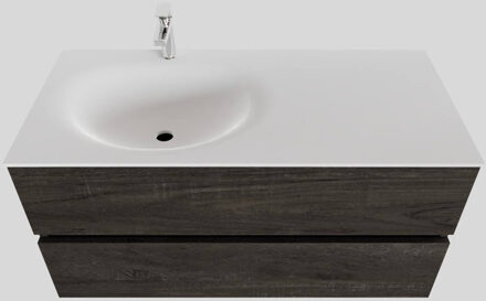 Boss & Wessing Badkamermeubel Solid Surface BWS Stockholm 100x46 cm Links Wood Dark Brown (1 kraangat) Houtlook