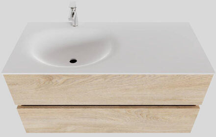 Boss & Wessing Badkamermeubel Solid Surface BWS Stockholm 100x46 cm Links Wood Washed Oak (1 kraangat) Houtlook