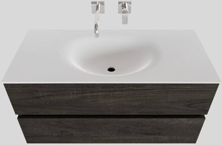 Boss & Wessing Badkamermeubel Solid Surface BWS Stockholm 100x46 cm Midden Wood Dark Brown (0 kraangaten) Houtlook