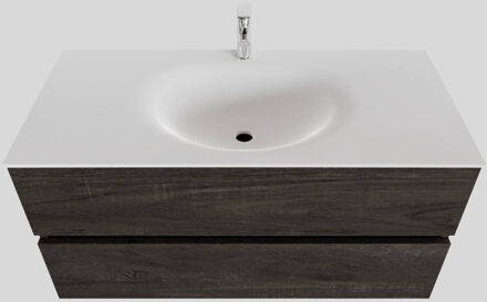 Boss & Wessing Badkamermeubel Solid Surface BWS Stockholm 100x46 cm Midden Wood Dark Brown (1 kraangat) Houtlook