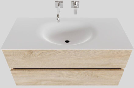 Boss & Wessing Badkamermeubel Solid Surface BWS Stockholm 100x46 cm Midden Wood Washed Oak (0 kraangaten) Houtlook