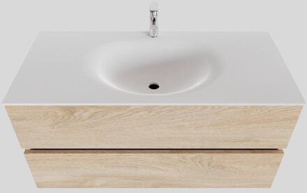 Boss & Wessing Badkamermeubel Solid Surface BWS Stockholm 100x46 cm Midden Wood Washed Oak (1 kraangat) Houtlook