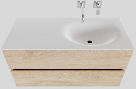 Boss & Wessing Badkamermeubel Solid Surface BWS Stockholm 100x46 cm Rechts Wood Washed Oak (0 kraangaten) Houtlook