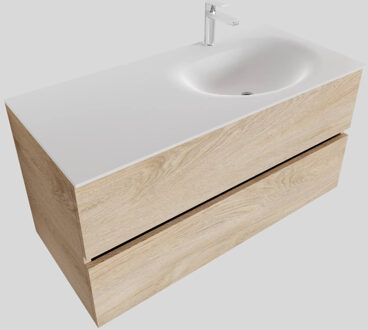 Boss & Wessing Badkamermeubel Solid Surface BWS Stockholm 100x46 cm Rechts Wood Washed Oak (1 kraangat) Houtlook