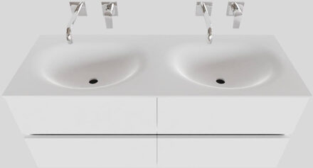 Boss & Wessing Badkamermeubel Solid Surface BWS Stockholm 120x46 cm Dubbel Mat Wit 4 Laden (zonder kraangaten)