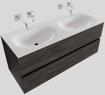 Boss & Wessing Badkamermeubel Solid Surface BWS Stockholm 120x46 cm Dubbel Wood Dark Brown (0 kraangaten) Houtlook