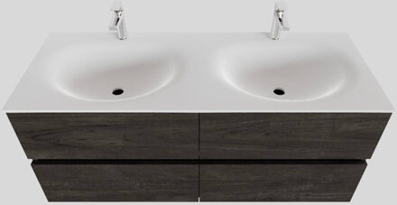 Boss & Wessing Badkamermeubel Solid Surface BWS Stockholm 120x46 cm Dubbel Wood Dark Brown 4 Laden (2 kraangaten) Houtlook