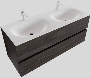 Boss & Wessing Badkamermeubel Solid Surface BWS Stockholm 120x46 cm Dubbel Wood Dark Brown (met 2 kraangaten) Houtlook
