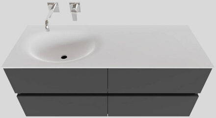 Boss & Wessing Badkamermeubel Solid Surface BWS Stockholm 120x46 cm Links Mat Antraciet 4 Laden (zonder kraangaten)