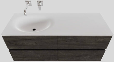 Boss & Wessing Badkamermeubel Solid Surface BWS Stockholm 120x46 cm Links Wood Dark Brown 4 Laden (0 kraangaten) Houtlook