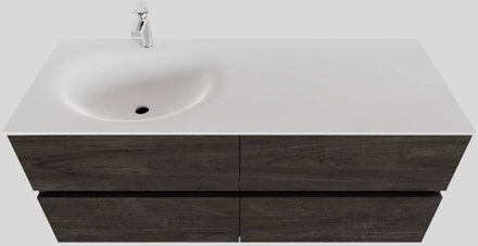 Boss & Wessing Badkamermeubel Solid Surface BWS Stockholm 120x46 cm Links Wood Dark Brown 4 Laden (met 1 kraangat) Houtlook