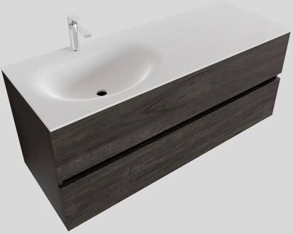 Boss & Wessing Badkamermeubel Solid Surface BWS Stockholm 120x46 cm Links Wood Dark Brown (met 1 kraangat) Houtlook