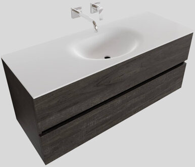 Boss & Wessing Badkamermeubel Solid Surface BWS Stockholm 120x46 cm Midden Wood Dark Brown (0 kraangaten) Houtlook