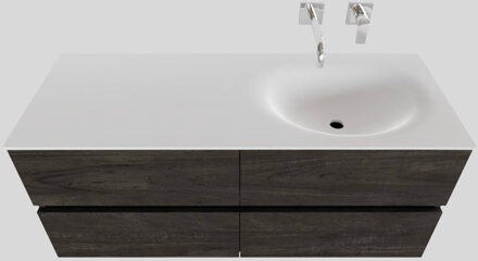 Boss & Wessing Badkamermeubel Solid Surface BWS Stockholm 120x46 cm Rechts Wood Dark Brown 4 Laden (0 kraangaten) Houtlook