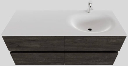 Boss & Wessing Badkamermeubel Solid Surface BWS Stockholm 120x46 cm Rechts Wood Dark Brown 4 Laden (met 1 kraangat) Houtlook