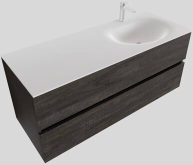 Boss & Wessing Badkamermeubel Solid Surface BWS Stockholm 120x46 cm Rechts Wood Dark Brown (met 1 kraangat) Houtlook
