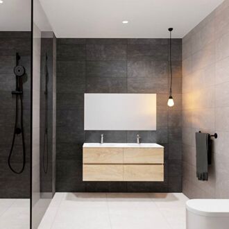 Boss & Wessing Badkamermeubel Solid Surface BWS Stockholm 120x46 cm Rechts Wood Washed Oak (0 kraangaten) Houtlook