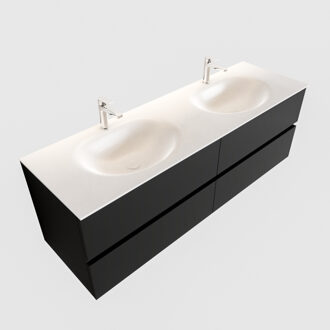 Boss & Wessing Badkamermeubel Solid Surface BWS Stockholm 150x45 cm Mat Zwart Urban Dubbel (2 kraangaten, 4 lades)