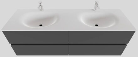 Boss & Wessing Badkamermeubel Solid Surface BWS Stockholm 150x46 cm Dubbel Mat Antraciet 4 Laden (met 2 kraangaten)