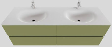 Boss & Wessing Badkamermeubel Solid Surface BWS Stockholm 150x46 cm Dubbel Mat Groen 4 Laden (met 2 kraangaten)