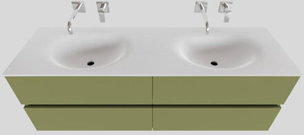 Boss & Wessing Badkamermeubel Solid Surface BWS Stockholm 150x46 cm Dubbel Mat Groen 4 Laden (zonder kraangaten)